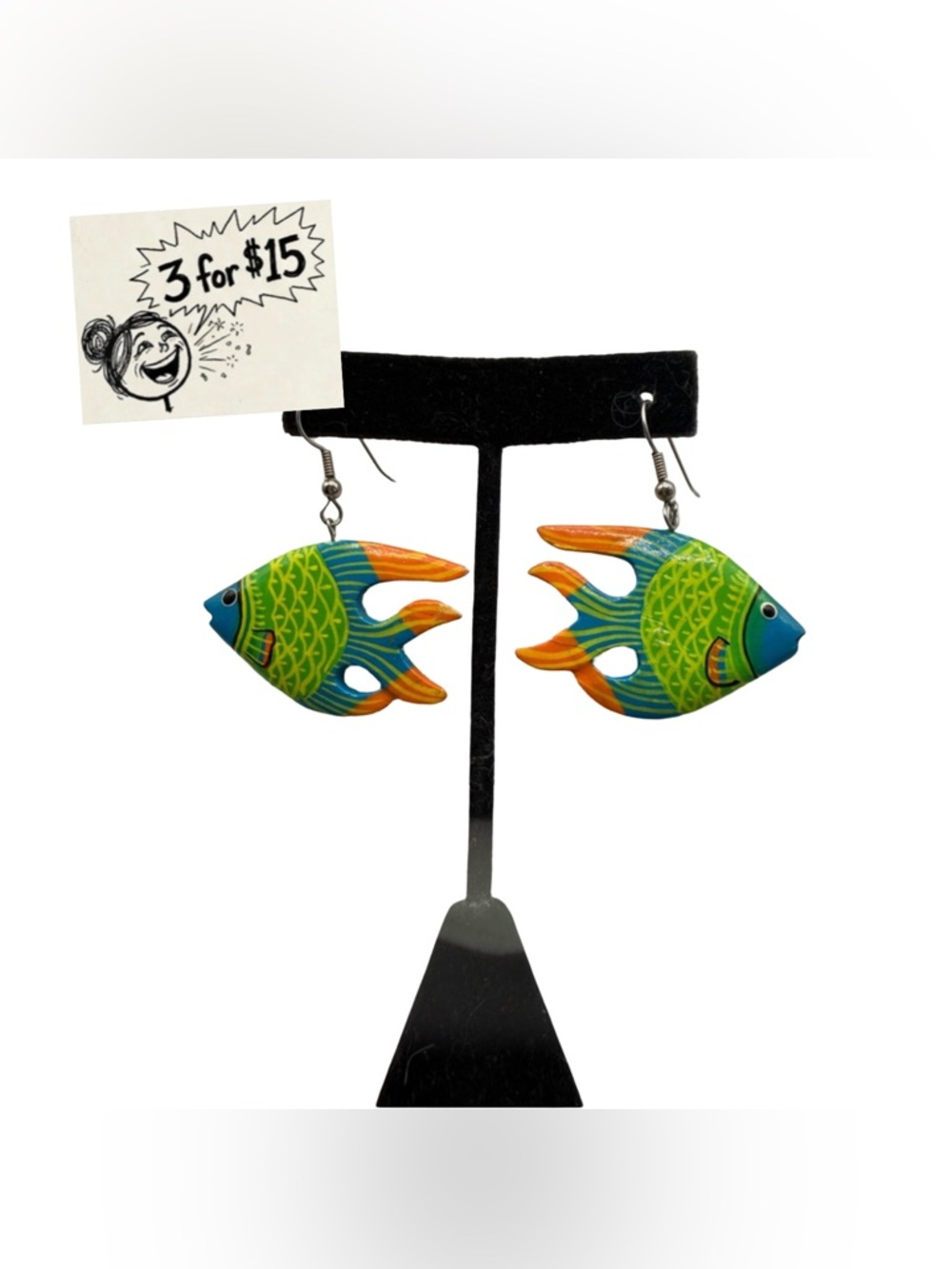 Colorful Fish Drop Earrings - Green & Orange Design